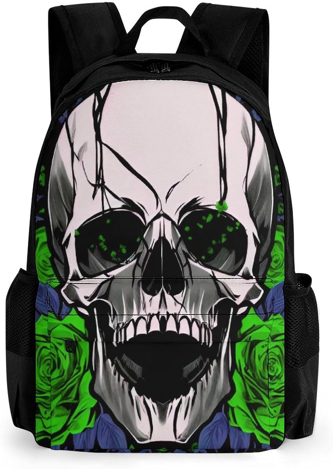 Backpack Multipurpose Anti-Theft Large Capacity Bookbag - Skull Red Rose Florals Art Travel Hiking Daypack With Side Pockets