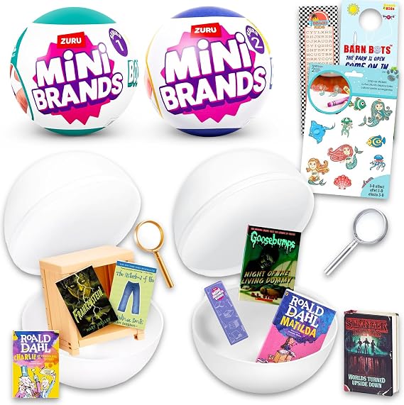 Zuru Surprise Mini Brands Books Mystery 2 Pack - Bundle with Series 1 and Series 2 Surprise Miniature Books with Readable Pages, Stickers, Bookmark, More | Mini Brands Book Capsule Set