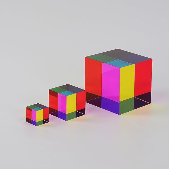 CMY Cubes Original Mega (95mm) - Cyan, Magenta & Yellow Cube - Optical Color Cube - Teaches Subtractive Color Mixing - Educational, Scientific, Physics & Kinetic Art Desk Object, STEAM