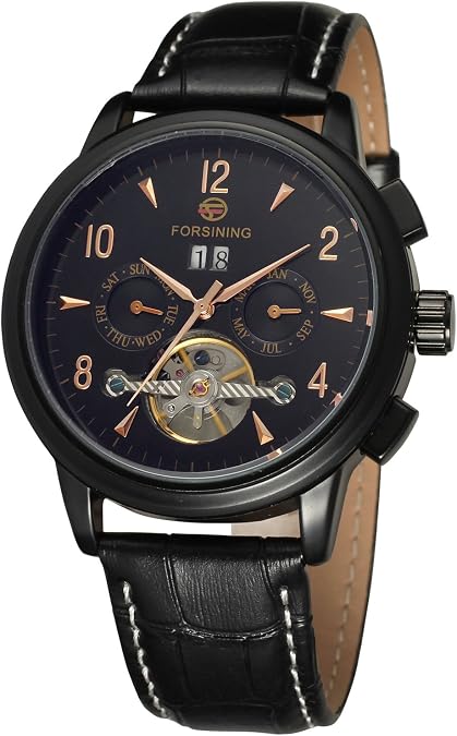 Forsining Men's Automatic Tourbillon Day Calendar Leather Strap Military Collection Watch FSG16577M3B1