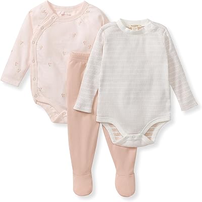 Burts Bees Baby Unisex 3-Piece Bodysuit and Pant Set, 100% Organic Cotton Infant Outfit