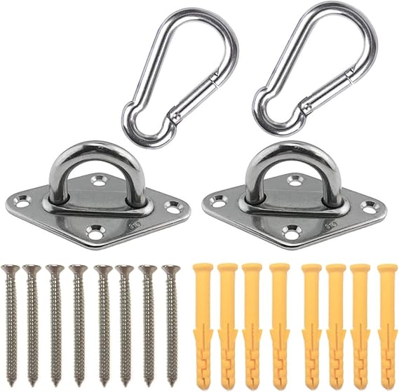 Heavy Duty Hammock Hanging Kit Pad Eye Plates Staple Ring Hook,Ceiling Wall Mount Anchor Hooks Hanger for Swing Chair Suspension - Shade Sail Hardware for Outdoor Indoor Activity(Stainless Steel)