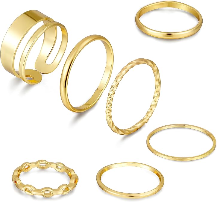FAXHION Gold Knuckle Rings Set for Women Snake Chain Stacking Ring Vintage BOHO Midi Rings SIze Mixed