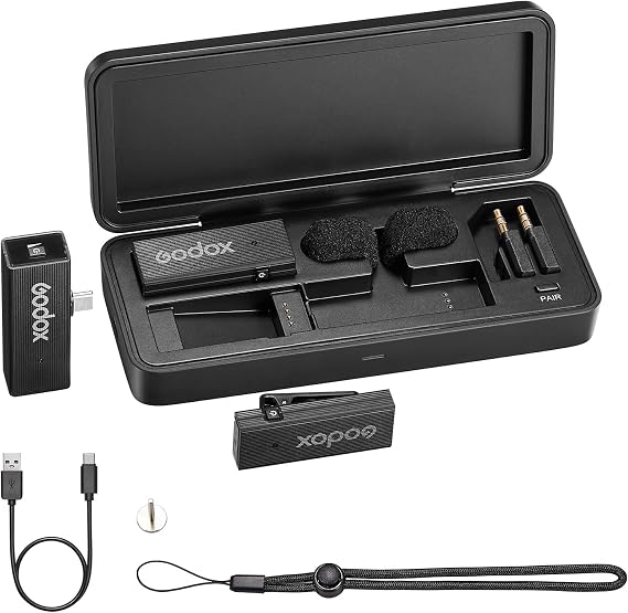 GODOX MoveLink Mini UC Kit2 Wireless Microphone System, 100m(328ft.) Range, 6H Battery Life Lavalier Mic with Portable Charging Case for Android/DSLR Cameras Vlogging, TikTok, Interviewing