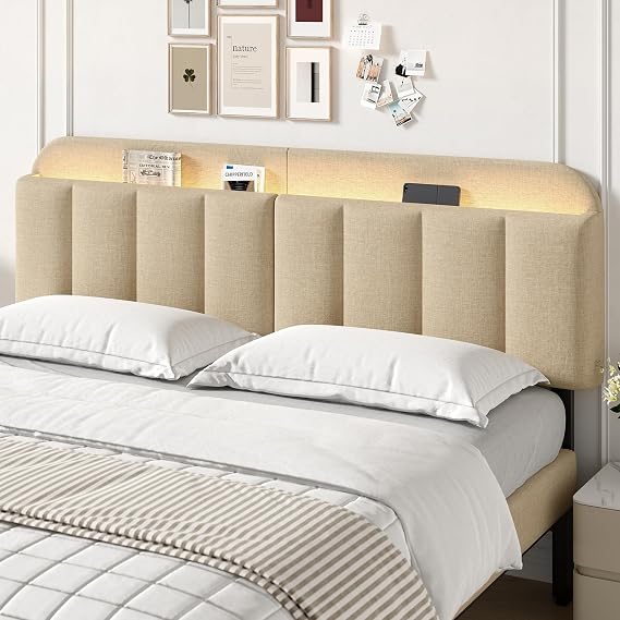 ComfyCorner King Size Adjustable Headboard, Upholstered Headboard Beige