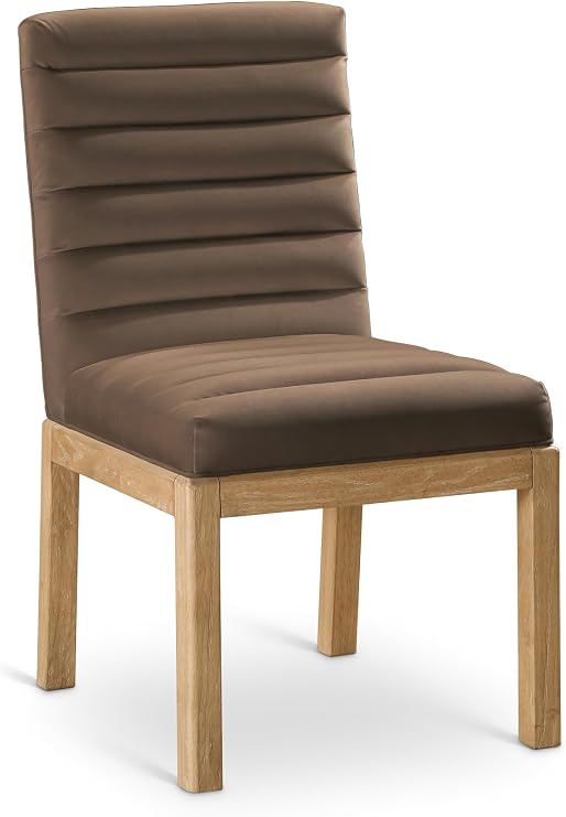 Meridian Furniture 901Brown-C Evelyn Collection Modern | Contemporary Dining Chair with Ultra Luxe Brown Velvet, Natural Solid Ash Wood Legs, Channel Tufting, 23.5" W x 20" D x 35" H, Brown