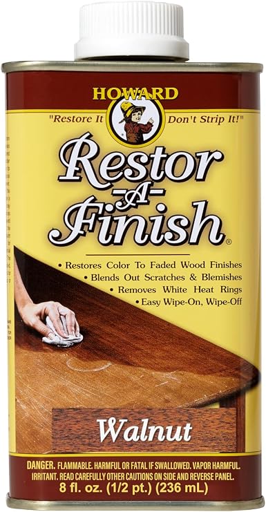 HOWARD - Restor-A-Finish: Restore Your Walnut Wood Finishes Repair Scratches, Eliminate Stains, White Heat or Water Rings and More. Safe on Furniture, Trim, and All Finished Wood. Size: 8 Fl oz