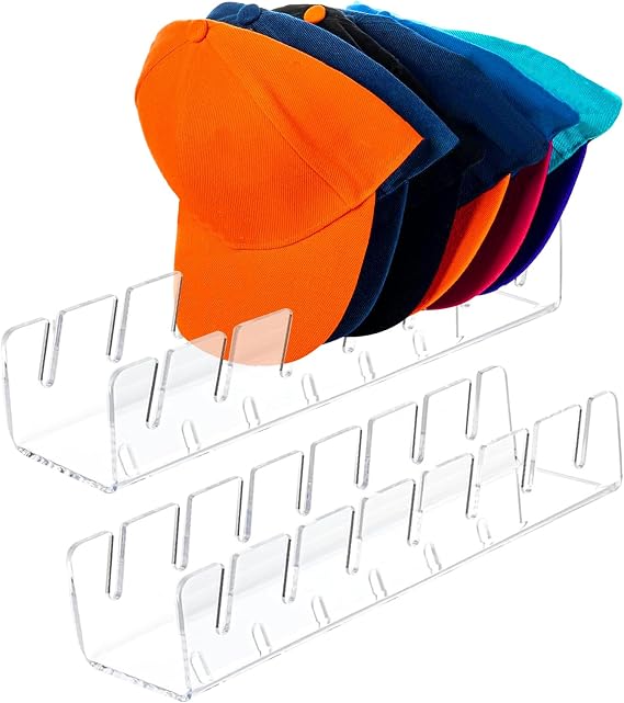 Gzsekken Baseball Cap Storage Hat Display Stand No Install Acrylic Hat Organiser Rack,7 Baseball Caps Display Storage for Home, Bedroom, Closet, Dresser, Office (set of 1)-Clear