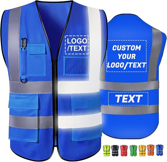 Custom Safety Vest Personalized High Visibility Reflective Vests with Logo Pockets Zipper for Men Women Class 2