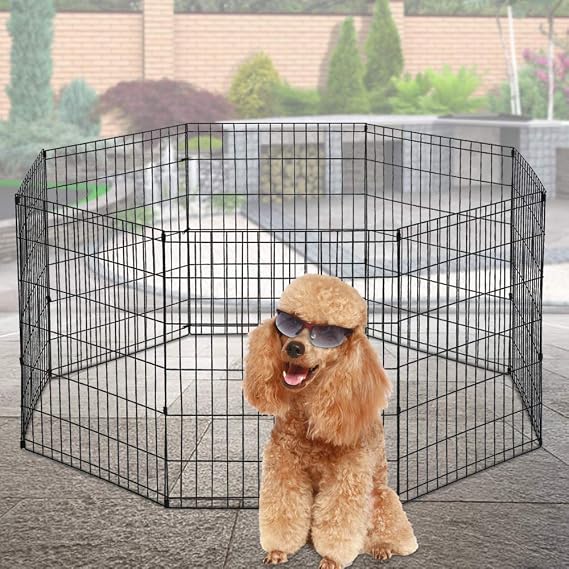 Puppy Playpen Dog Fence Pet Playpen 8 Panel Metal Portable Foldable Indoor Outdoor Pet Exercise Pen Animal Wire Yard Crate Kennel Pets Playpen for Small Medium Large Dogs