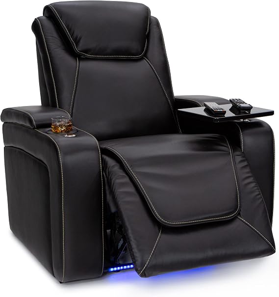 Seatcraft Paladin Home Theater Seating Black Single Recliner | Italian Leather, Heat & Massage, Powered Headrest & Lumbar, Power Recline