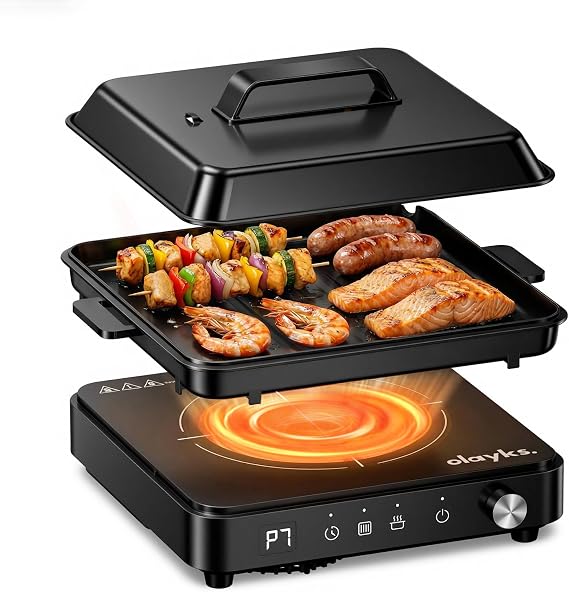 Portable Induction Cooktop with Removable Griddle and Non-Stick Pot