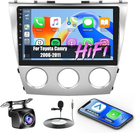 [HiFi & EQ] 2+64G Android Radio for Toyota Camry 2006-2011 Manual A/C, 10.1'' Touch Screen Bluetooth Radio with Wireless CarPlay Android Auto, GPS Navi, Mirror Link, Bluetooth, 5GHz WiFi, FM RDS