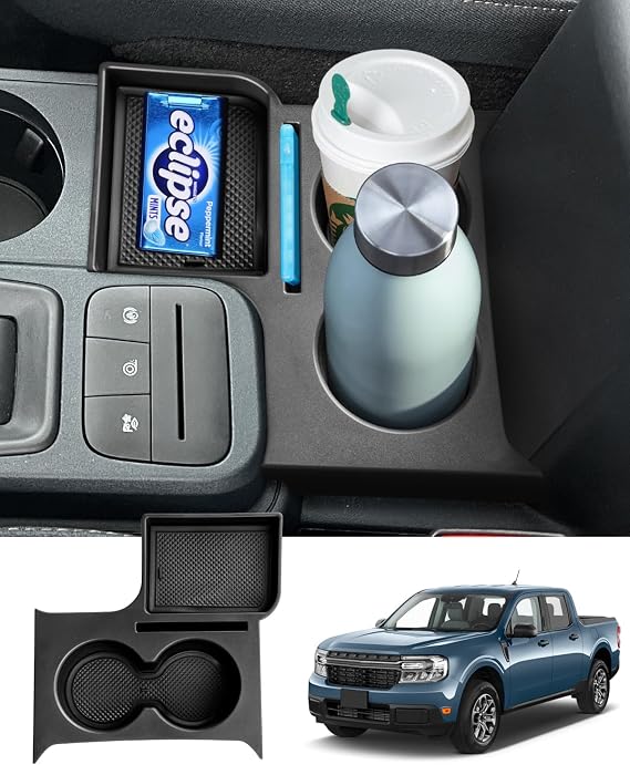 Karltys Maverick Cup Holder Insert Center Console Organizer for 2022 2023 2024 2025 Ford Maverick Accessories, Car Front Seat Armrest Storage Box for Maverick Multi-Functional Drink Cup Holder Tray