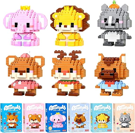 Animal Building Block, 6PCS Micro Buildings Bricks 3D Puzzle Brick Animal Model Construction DIY Building Sets Micro Construction Bricks Buildings Figures Ornaments for Carnival Birthday