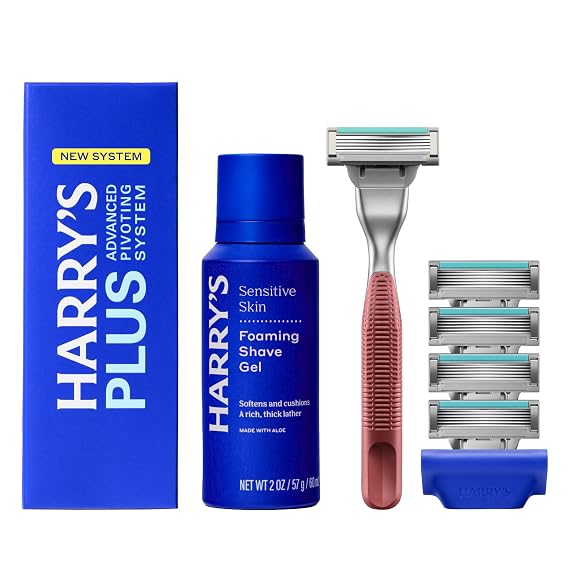 Harry's Plus Shaving Kit for Men - 5 Razor Blade Cartridges, 2 oz Shave Gel