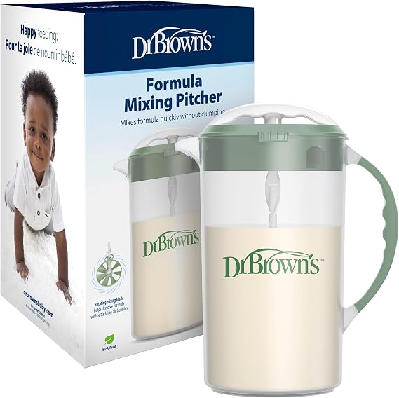 Dr. Brown's Baby Formula Mixing Pitcher with Adjustable Stopper, Locking Lid, No Drip Spout, 32oz, BPA Free, Olive