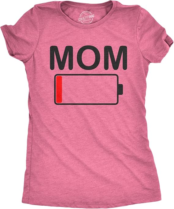 Womens Mom Battery Low Funny Sarcastic Tired Parenting T Shirt