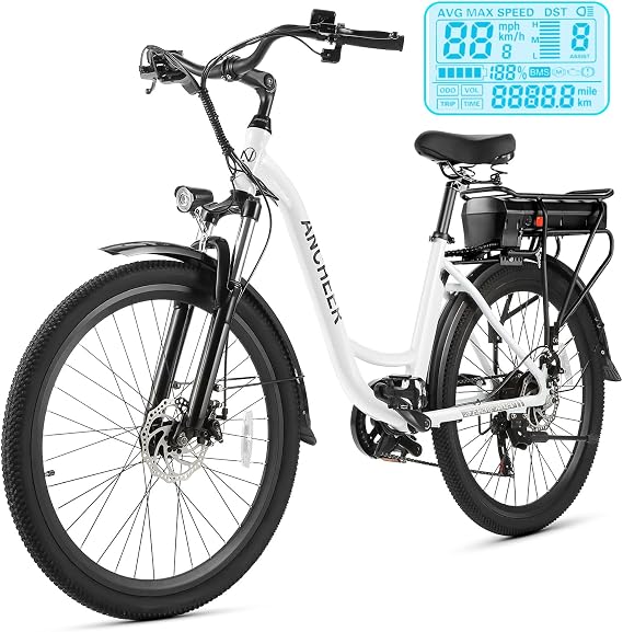 ANCHEER Electric Bike for Adults, 26" EBike, 48V 500Wh Removable Battery, Commuter Electric Bicycles, Fast-Charge, 7-Speed, LCD Digital Display, Suspension Fork, Cruise Control, UL2849