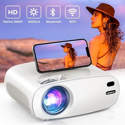 Native 1080P WiFi Mini Projector, Upgrade 9200L HD Portable Outdoor Video Projector, LED Pic Projector Compatible wiOS&Android PhoneVGAUSBAVTVPC