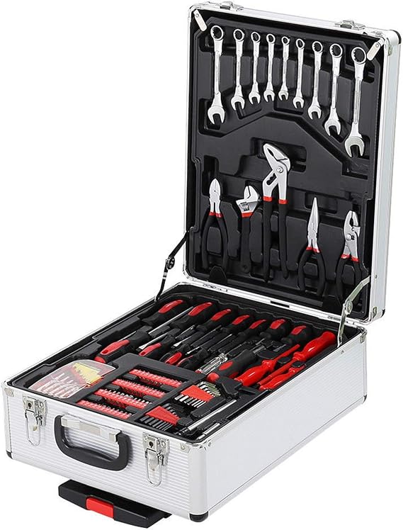 F2C 799 Piece Pro Home DIY Mechanics Hand Tool Kit Set Auto General Repair Tools W/Portable Aluminum Trolley Storage Wheeled Case Tool Chest Organizer Box