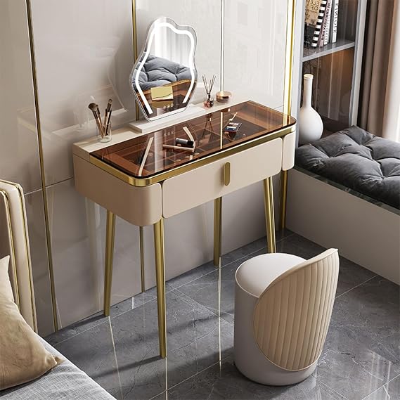 Dressing Table LED Lights with Adjustable Brightness Makeup Vanity Desk with Mirror and Drawers Vanity Desk with Drawers Makeup Table Bedroom with