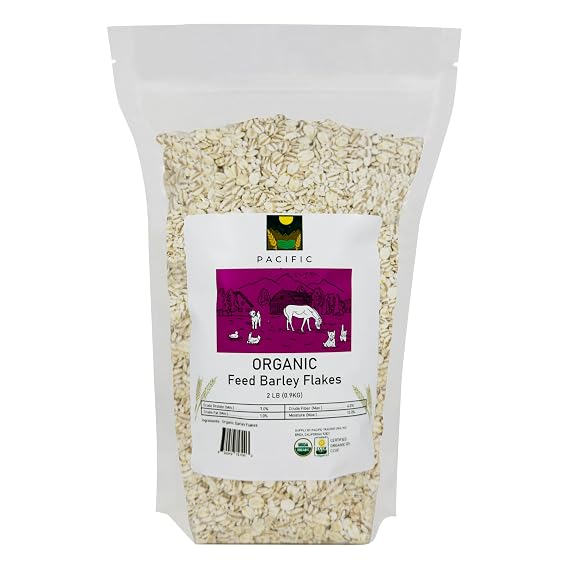 Pacific Petfood Organic Feed Barley Flakes - Barley Flakes Organic | Rich with Fiber & Minerals | USDA and CCOF Certified | Packed in USA | 2Lbs Pack of 1