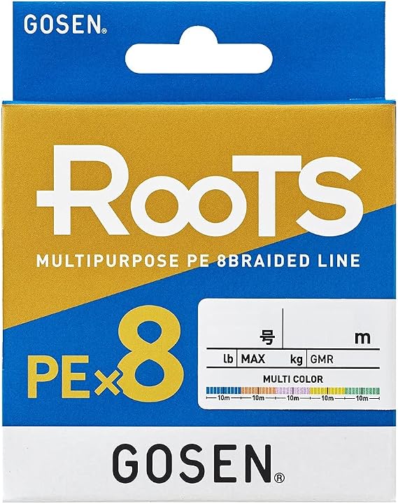 GOSEN Roots PEx8 High Visibility 5 Colors, No. 0.6 - No. 4, 150 / 200 / 300 m High Density 8 Braid PE High Strength, High Abrasion, Less Fading, Made in Japan
