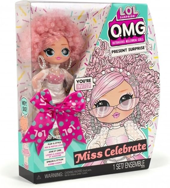 LOL Surprise OMG Present Surprise Series 2 Fashion Doll - MISS CELEBRATE - With 20 Surprises Including Outfits, Shoes, Accessories, More - Collectable - For Boys & Girls Age 4+