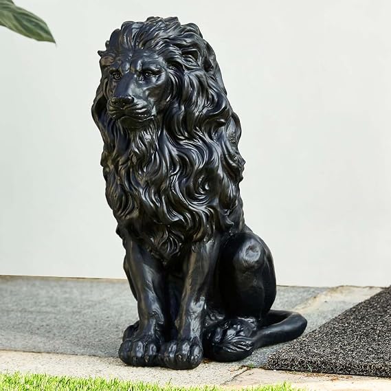 Statue for Garden, Outdoor Sculpture, Animal Decor for Yard Porch Entryway Patio Living Room (Black Lion)