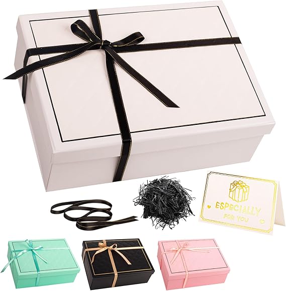 Luxury White Gift Box with Lid 25x18x9cm Medium/Large Empty Gift Boxes for Presents, Gift Box for Birthday Valentines Day Christmas Wedding Bridal Present Box with Ribbon Girls Her Women