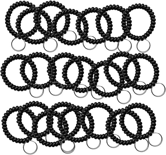50 pcs Stretchable Key Ring Band Keychain Spriral Wrist Coil Keychain Black for Number Tag