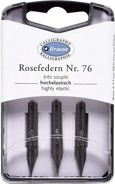 Brause 300076B - Writing nibs for nib/ pen holders - Box of 3 pink metal nibs - German manufacturer - Calligraphy - Creative Tools - Writing - Drawing