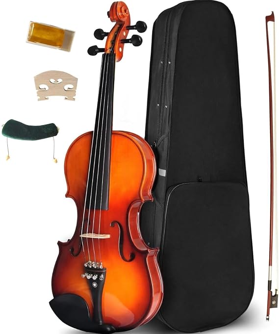 Quality Solid Wood Violin for Beginners - Full Size 4/4 Fiddle Outfit with Hard Shell Case, Rosin, Bow & Ebony Accessories(WV-01)
