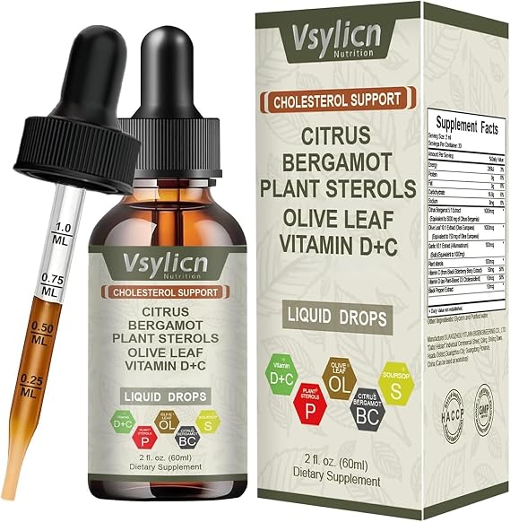Citrus Bergamot Liquid Drops 60ml Vegan - Lower Cholesterol Levels - Cholesterol Complex Supplement 3000mg Equivalent Formula with Black Pepper & Olive Leaf - High Absorption Heart Health Supplement