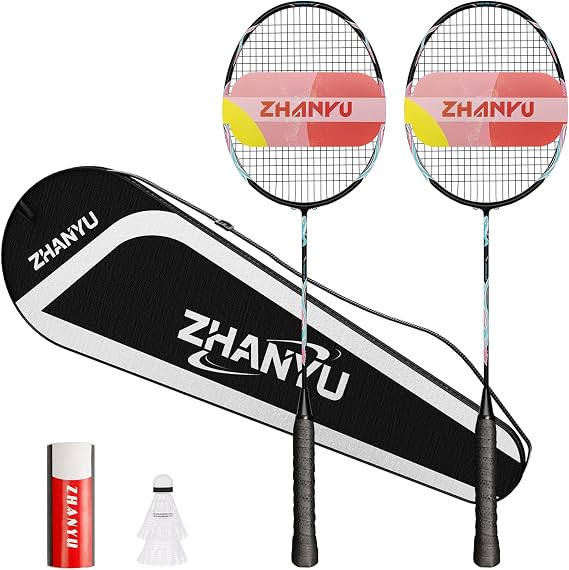 Badminton Racket,Badminton Racket Set,82 Gram Lightweight Carbon Fiber One-Piece Molded Durable Grade Racket,Including 2 Rackets,2 Nylon Shuttlecocks,And 1 Ball Bag