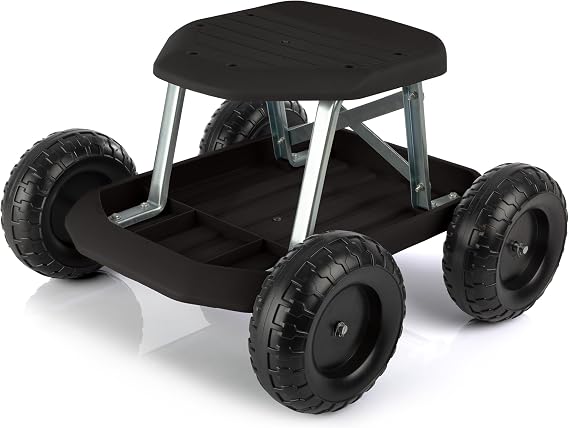 Pure Garden Rolling Garden Seat with Wheels, Black
