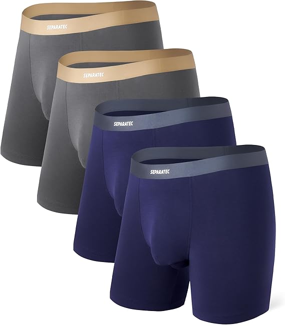 Separatec Mens Seamless Waistband Boxer Briefs Rayon Made from Bamboo Soft Breathable Underwear for Men 4 Pack