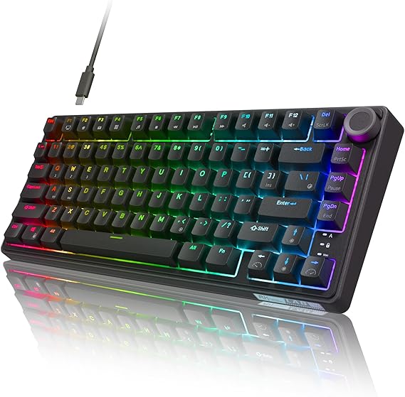 RK ROYAL KLUDGE R75 Wired Mechanical Gaming Keyboard 75% Hot Swap Mechanical Keyboard Volume Knob Soft Pre-Lubricated Tactile Brown Switch