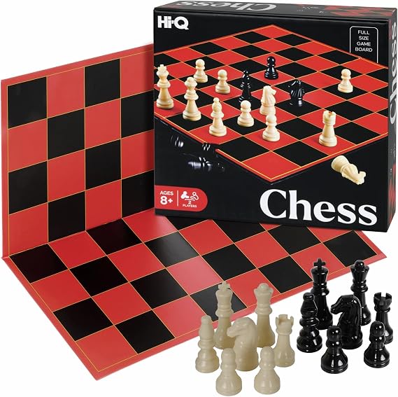 HI-Q Classic Chess Board Game Educational Strategy Set for Kids, Adults & Beginners Standard Style Pieces with Folding Board Family Game Night