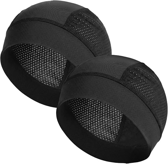 Xinjoduz 2 Pack Cooling Skull Caps for Men Women Helmet Liner Soft Breathable Summer Quick Dry Sweat Beanie Running Cycling Hat Stocking Head Caps for Men Lightweight Black (25×16 cm)