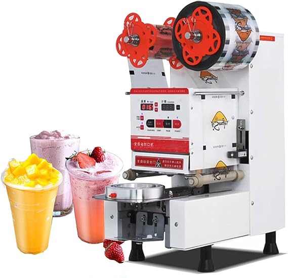 350W Electric Cup Sealer,Fully Automatic Sealing Machine,600-800 Cups/H Commercial Bubble Tea Cup Sealer with Control LCD Panel,for Tea Milk Tea Juice Drink,White