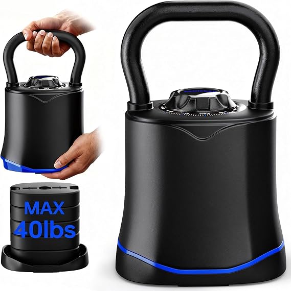 Adjustable Kettlebell,6-in-1 Quick Change Adjustable Kettlebell Set (6.5-40 LBS) for Home Gym - Space-Saving Design with Scratch-Resistant Rubber Base to Protect Floors, Two-Way Rotating Handle for Full Body Workouts