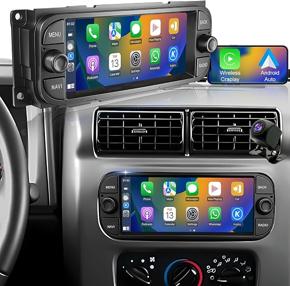 5GWifi Car Radio for Jeep Wrangler 2003 2004 2005 2006, Grand Cherokee 1999-2004, Dodge Ram 1500/2500/3500 2002-2005 Liberty 2002-2007, Chrysler Car Stereo 6.8inch Wireless Carplay Android Auto