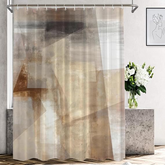Shrahala Brown and Beige Abstract Art Painting Shower Curtain, Brushstrokes Abstract Brush Painting for Bathtubs Bathroom Decor Waterproof 72x72 inch
