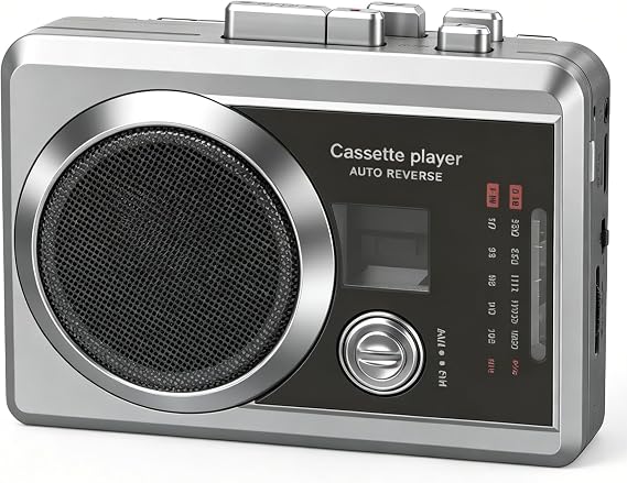 Portable Cassette Recorder Player & AM/FM Radio, Compact Cassette Tape Player with 3.5mm Headphone Jack, Built-in Speaker, Battery/USB Power
