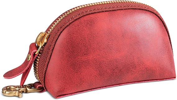 Leather Coin Purse for women men,Simple Sturdy Coin Case. | Genuine Leather Wallet Coin Pouch with Zipper Coin Bag.Red