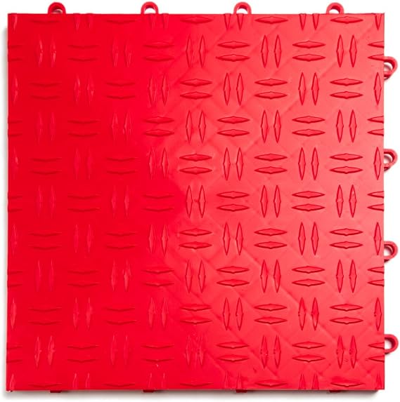 SnapLock GarageTrac 12"x12" Interlocking Garage Tiles, 24 Pack, Red