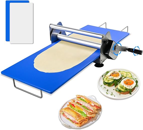 Folding Dough Rolling Machine,Manual Dough Sheeter ,Compact Dough Sheeter Machine For Bakery Pizza,Dough Machine With Adjustable Thickness, Stainless Steel(2 Rolling Boards)