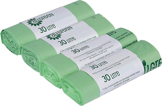 30 Litre x 40 All-Green Compostable Bags - Kitchen Kerbside Caddy Liner - Food Waste Bin Liners - EN 13432-30L Bags with Composting Guide